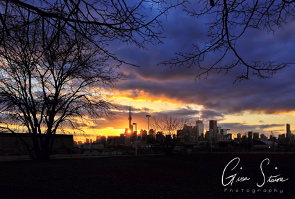 Sunset through Toronto Skyline